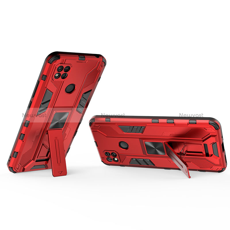 Silicone Matte Finish and Plastic Back Cover Case with Magnetic Stand KC2 for Xiaomi POCO C3