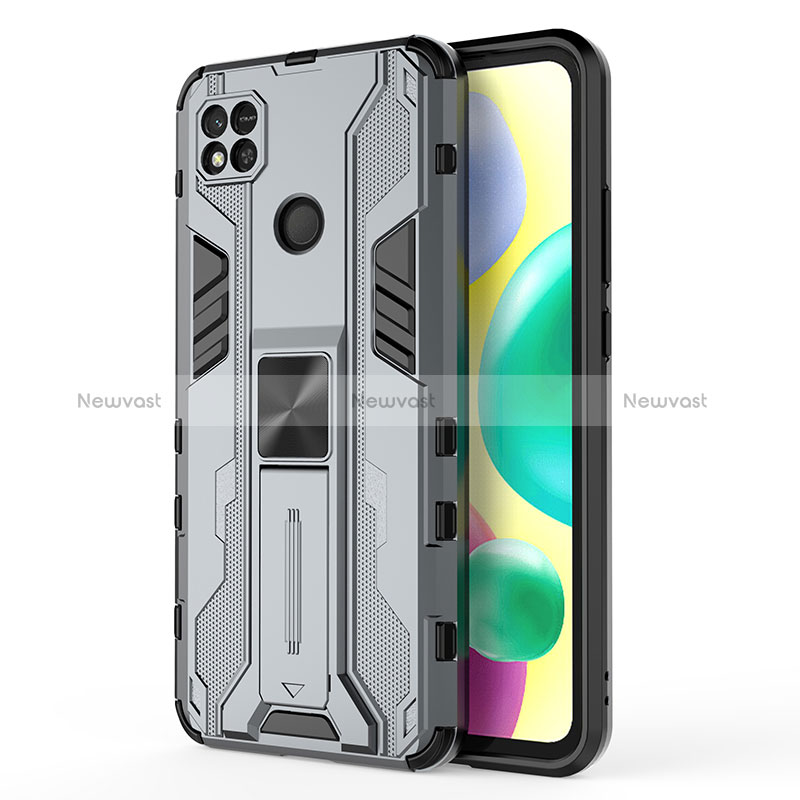 Silicone Matte Finish and Plastic Back Cover Case with Magnetic Stand KC2 for Xiaomi POCO C31 Gray