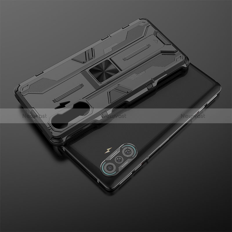 Silicone Matte Finish and Plastic Back Cover Case with Magnetic Stand KC2 for Xiaomi Poco F3 GT 5G