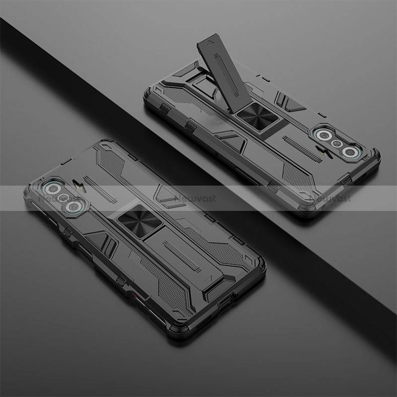 Silicone Matte Finish and Plastic Back Cover Case with Magnetic Stand KC2 for Xiaomi Poco F3 GT 5G