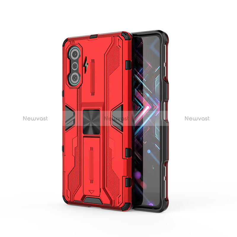 Silicone Matte Finish and Plastic Back Cover Case with Magnetic Stand KC2 for Xiaomi Poco F3 GT 5G Red