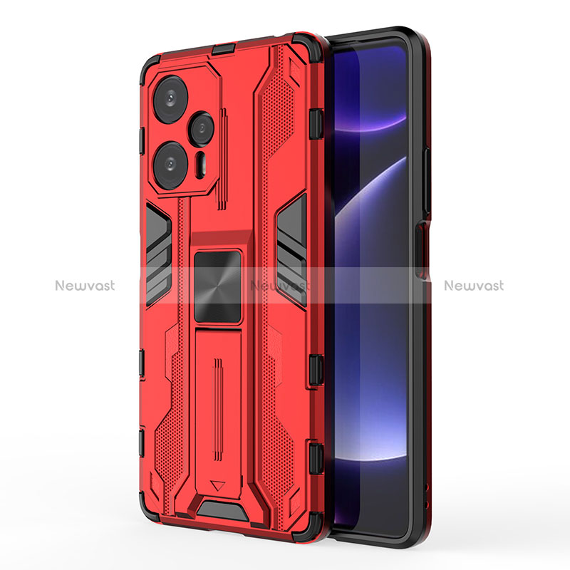 Silicone Matte Finish and Plastic Back Cover Case with Magnetic Stand KC2 for Xiaomi Poco F5 5G