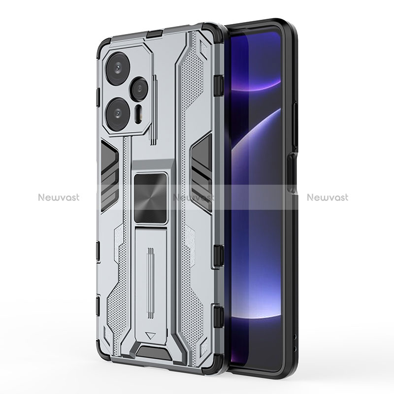 Silicone Matte Finish and Plastic Back Cover Case with Magnetic Stand KC2 for Xiaomi Poco F5 5G