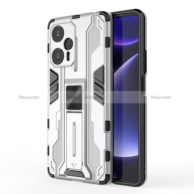 Silicone Matte Finish and Plastic Back Cover Case with Magnetic Stand KC2 for Xiaomi Poco F5 5G