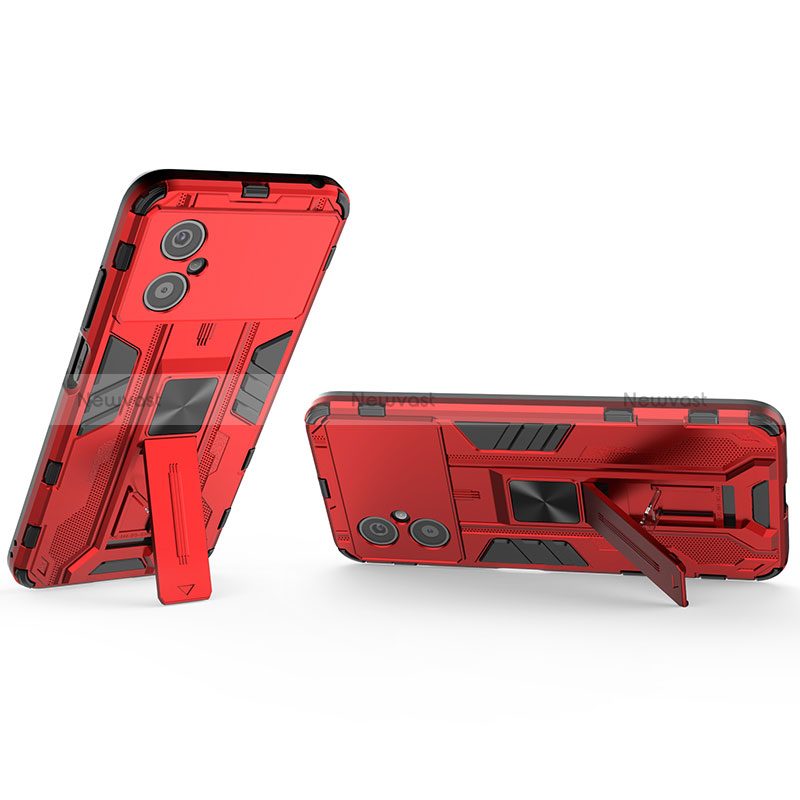 Silicone Matte Finish and Plastic Back Cover Case with Magnetic Stand KC2 for Xiaomi Poco M4 5G