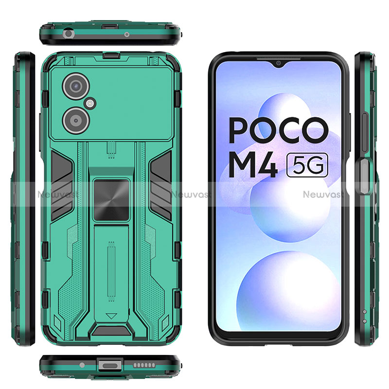 Silicone Matte Finish and Plastic Back Cover Case with Magnetic Stand KC2 for Xiaomi Poco M4 5G