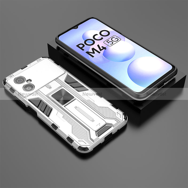 Silicone Matte Finish and Plastic Back Cover Case with Magnetic Stand KC2 for Xiaomi Poco M4 5G