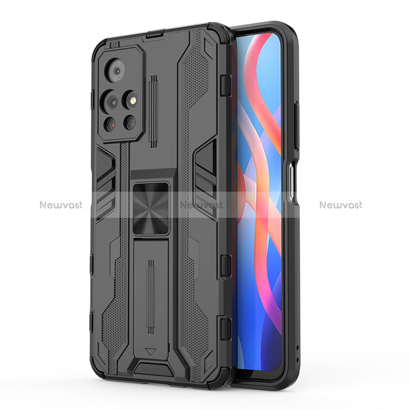 Silicone Matte Finish and Plastic Back Cover Case with Magnetic Stand KC2 for Xiaomi Poco M4 Pro 5G