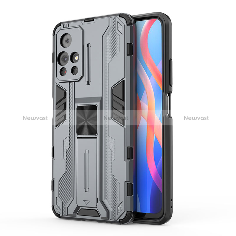 Silicone Matte Finish and Plastic Back Cover Case with Magnetic Stand KC2 for Xiaomi Poco M4 Pro 5G
