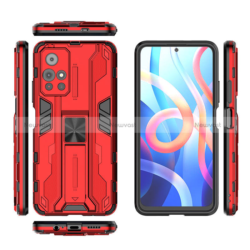 Silicone Matte Finish and Plastic Back Cover Case with Magnetic Stand KC2 for Xiaomi Poco M4 Pro 5G