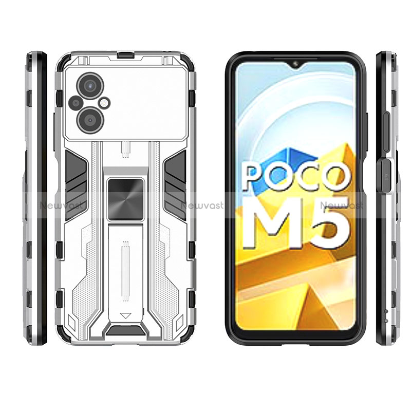 Silicone Matte Finish and Plastic Back Cover Case with Magnetic Stand KC2 for Xiaomi Poco M5 4G