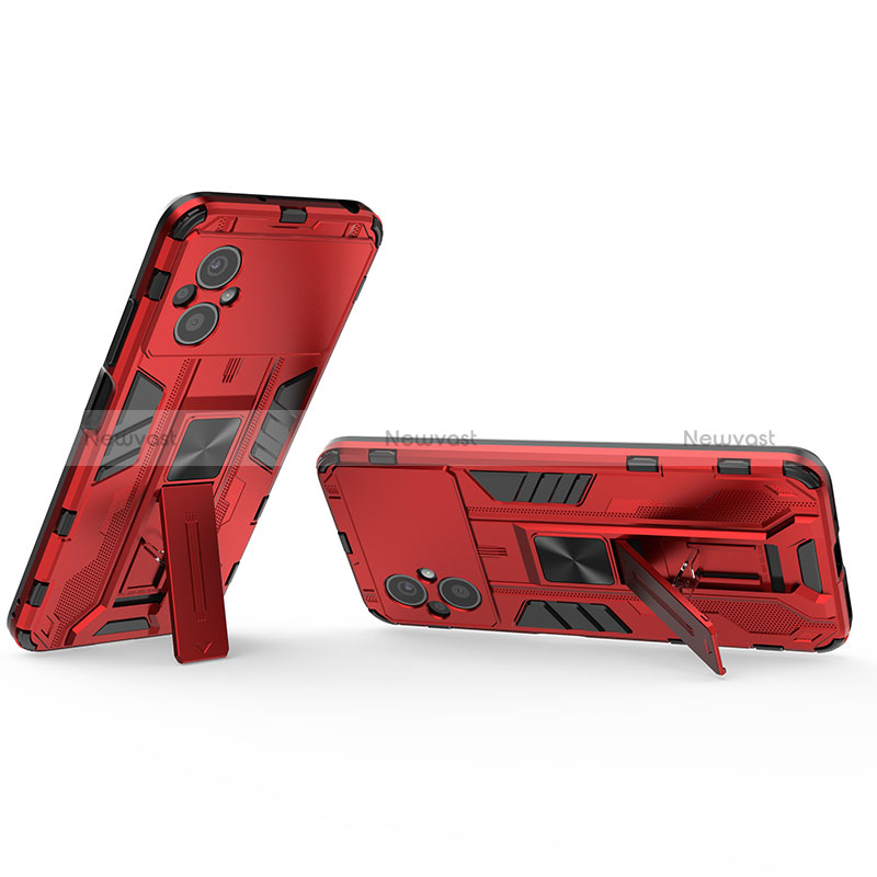 Silicone Matte Finish and Plastic Back Cover Case with Magnetic Stand KC2 for Xiaomi Poco M5 4G