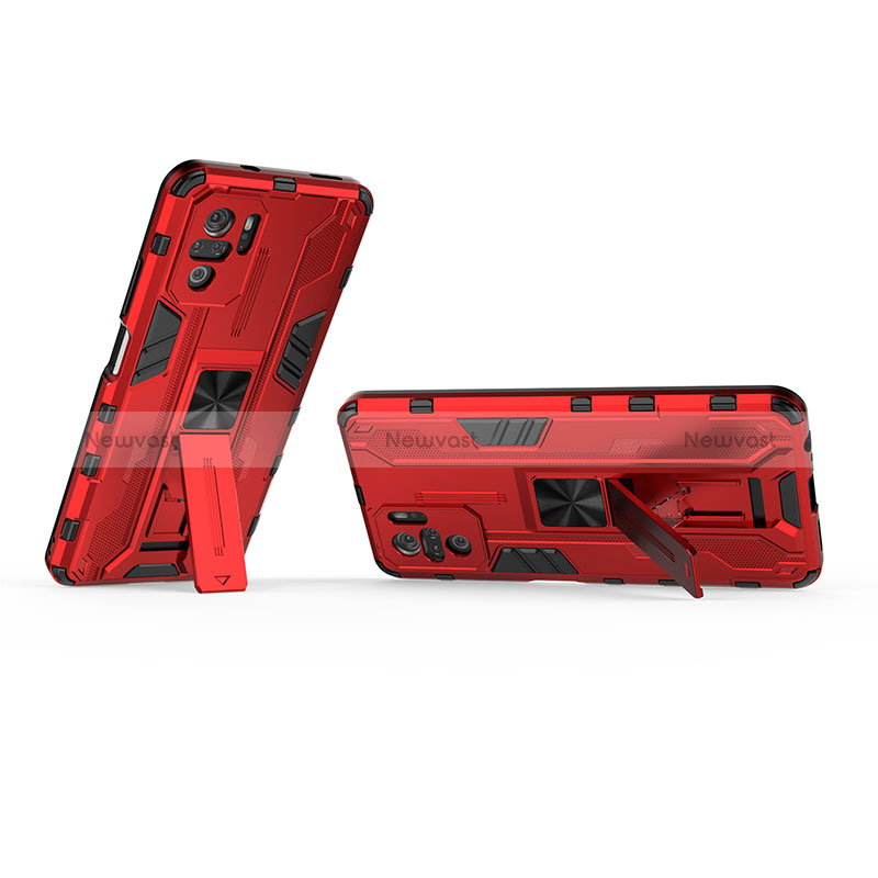 Silicone Matte Finish and Plastic Back Cover Case with Magnetic Stand KC2 for Xiaomi Poco M5S