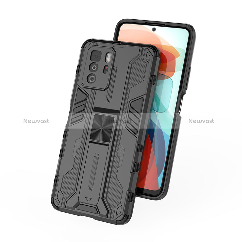 Silicone Matte Finish and Plastic Back Cover Case with Magnetic Stand KC2 for Xiaomi Poco X3 GT 5G