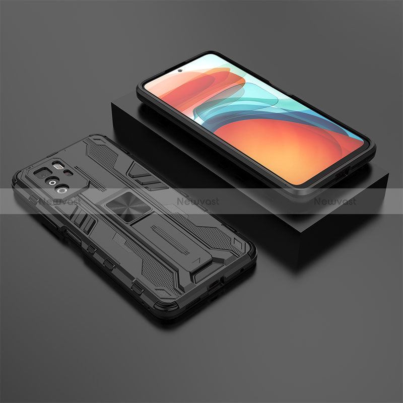 Silicone Matte Finish and Plastic Back Cover Case with Magnetic Stand KC2 for Xiaomi Poco X3 GT 5G Black