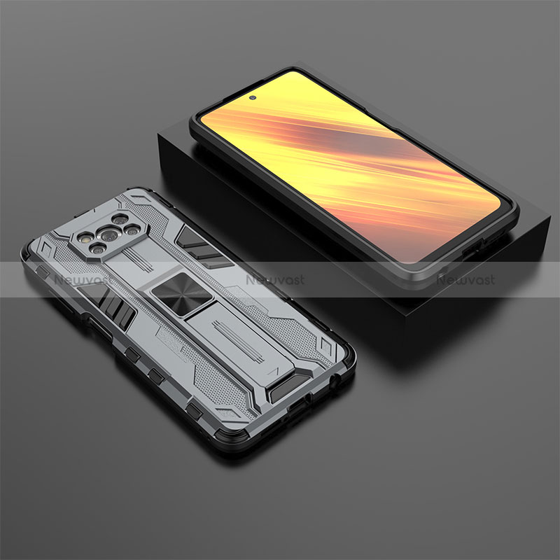 Silicone Matte Finish and Plastic Back Cover Case with Magnetic Stand KC2 for Xiaomi Poco X3 NFC Gray