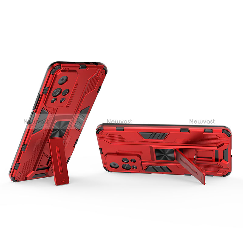 Silicone Matte Finish and Plastic Back Cover Case with Magnetic Stand KC2 for Xiaomi Poco X4 NFC