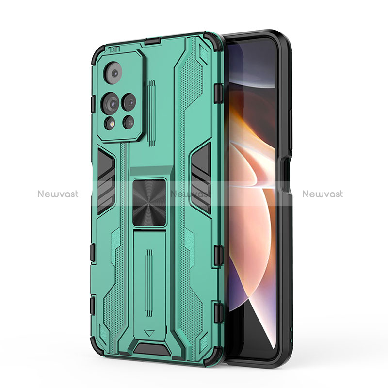 Silicone Matte Finish and Plastic Back Cover Case with Magnetic Stand KC2 for Xiaomi Poco X4 NFC