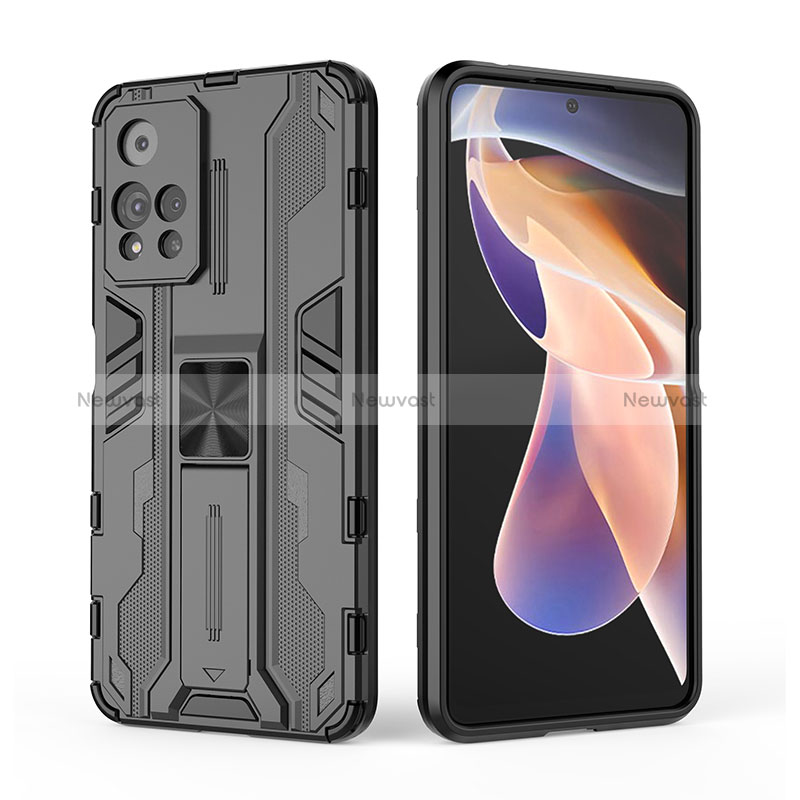 Silicone Matte Finish and Plastic Back Cover Case with Magnetic Stand KC2 for Xiaomi Poco X4 NFC