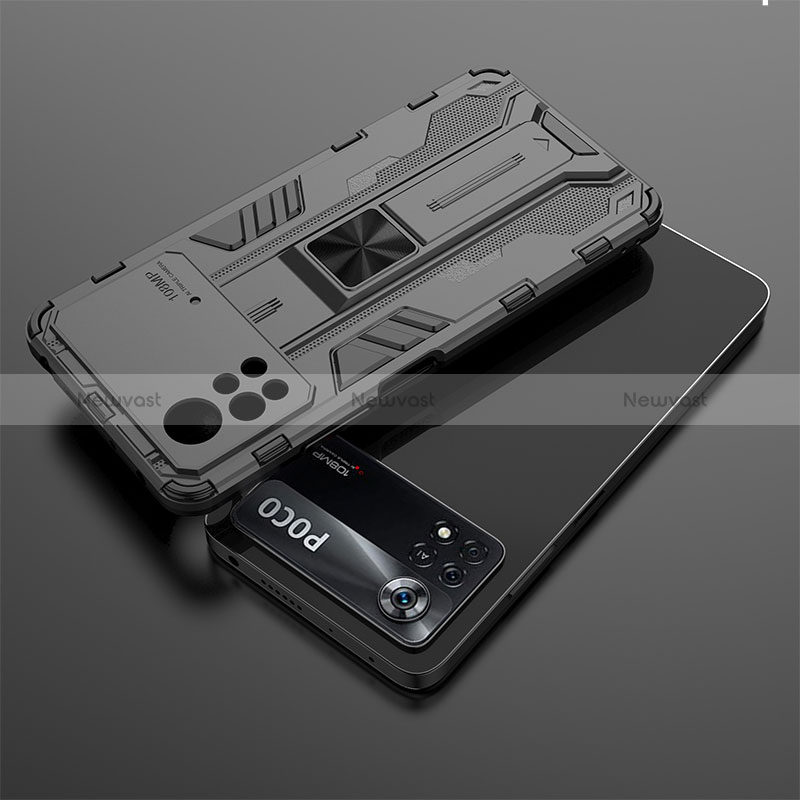 Silicone Matte Finish and Plastic Back Cover Case with Magnetic Stand KC2 for Xiaomi Poco X4 Pro 5G