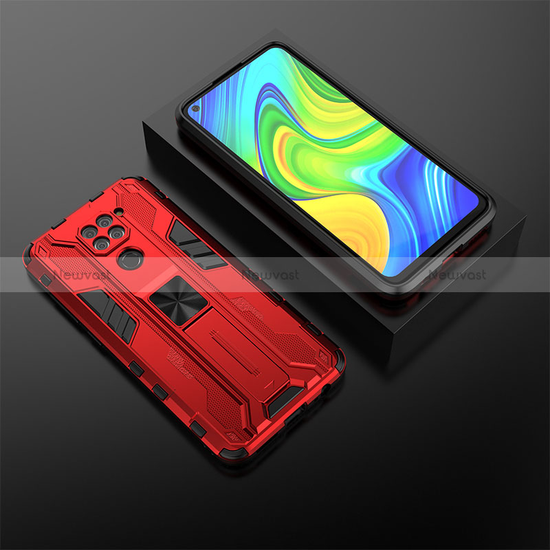 Silicone Matte Finish and Plastic Back Cover Case with Magnetic Stand KC2 for Xiaomi Redmi 10X 4G Red