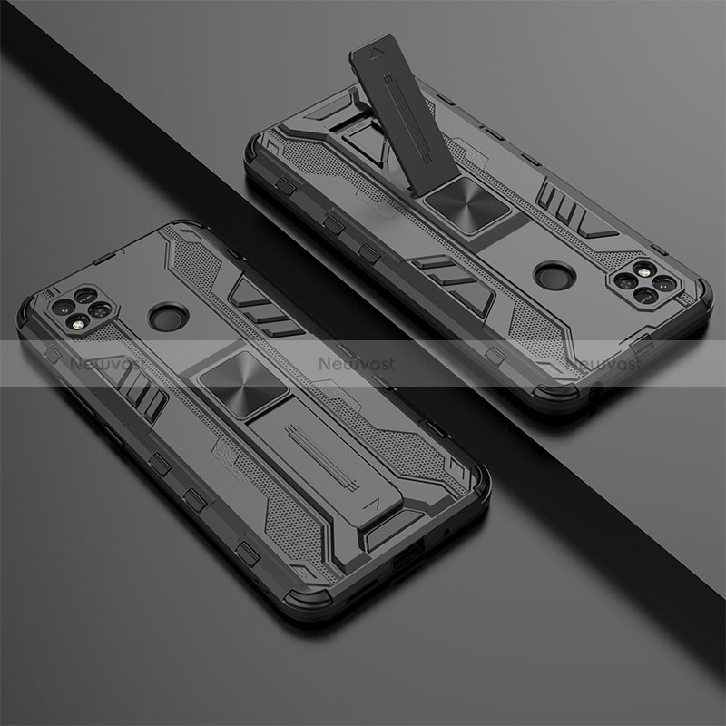 Silicone Matte Finish and Plastic Back Cover Case with Magnetic Stand KC2 for Xiaomi Redmi 9 Activ