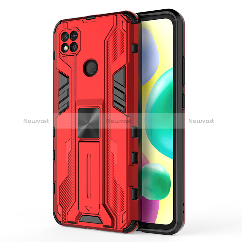 Silicone Matte Finish and Plastic Back Cover Case with Magnetic Stand KC2 for Xiaomi Redmi 9 India