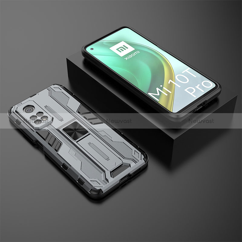 Silicone Matte Finish and Plastic Back Cover Case with Magnetic Stand KC2 for Xiaomi Redmi K30S 5G Gray