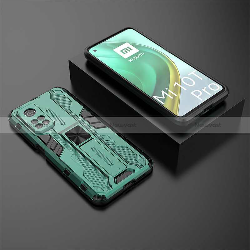 Silicone Matte Finish and Plastic Back Cover Case with Magnetic Stand KC2 for Xiaomi Redmi K30S 5G Green