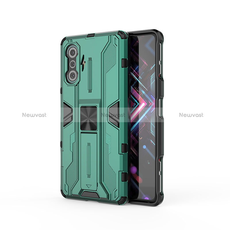 Silicone Matte Finish and Plastic Back Cover Case with Magnetic Stand KC2 for Xiaomi Redmi K40 Gaming 5G Green