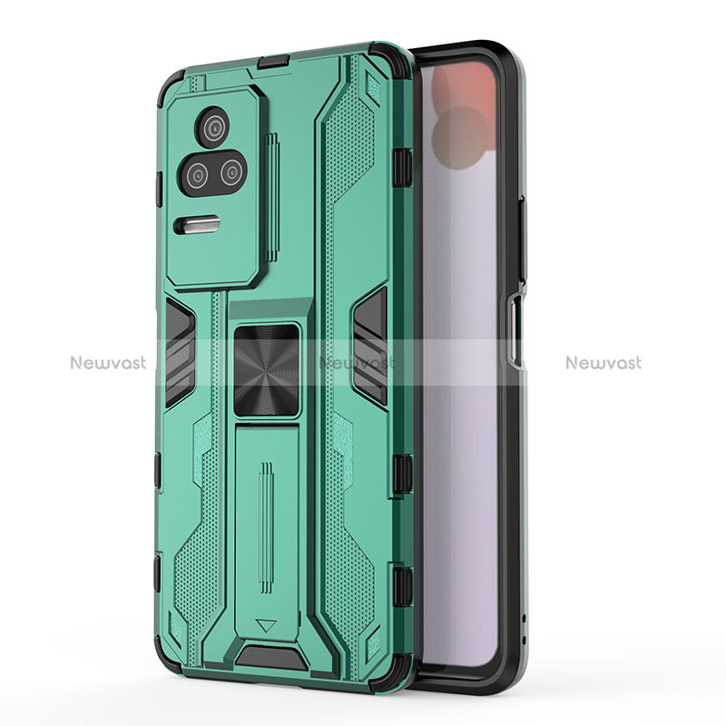 Silicone Matte Finish and Plastic Back Cover Case with Magnetic Stand KC2 for Xiaomi Redmi K50 5G Green