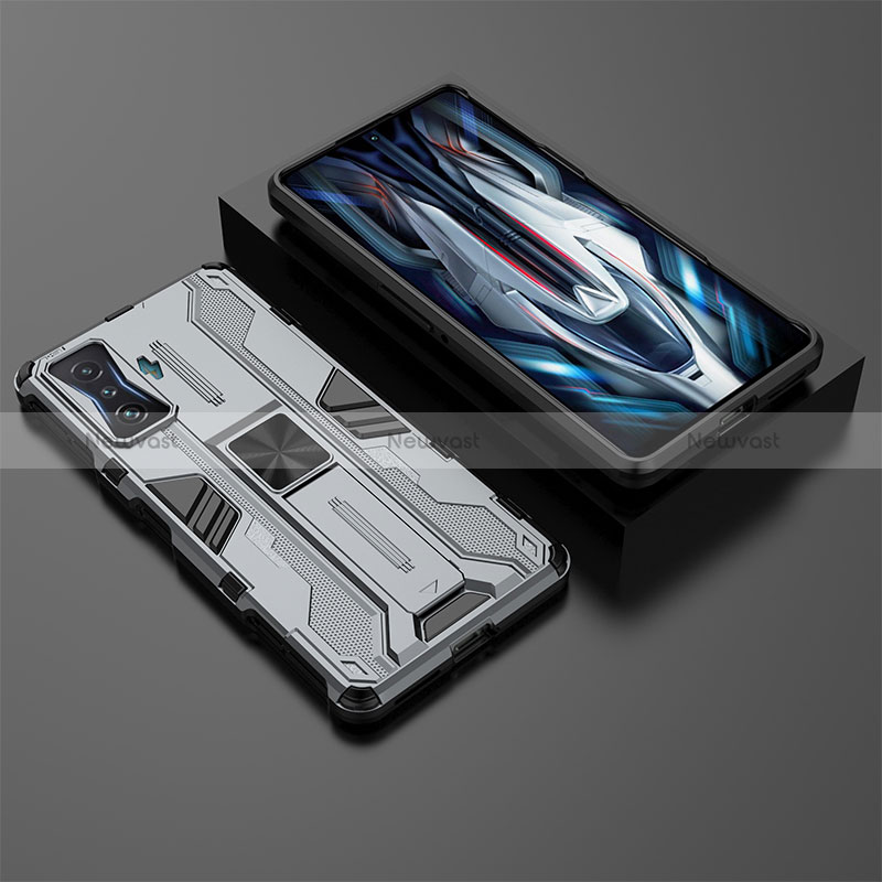 Silicone Matte Finish and Plastic Back Cover Case with Magnetic Stand KC2 for Xiaomi Redmi K50 Gaming 5G