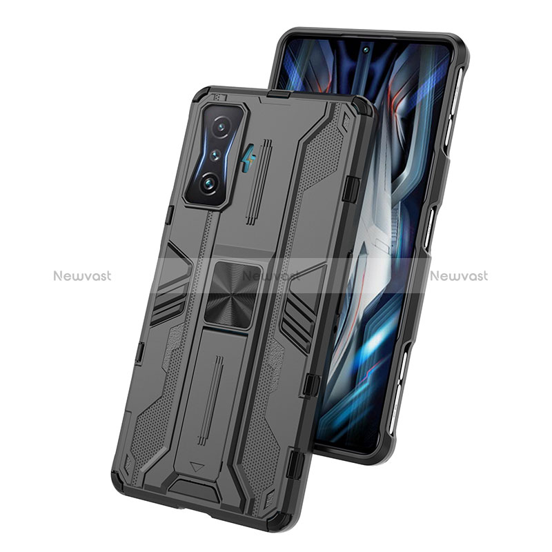 Silicone Matte Finish and Plastic Back Cover Case with Magnetic Stand KC2 for Xiaomi Redmi K50 Gaming 5G