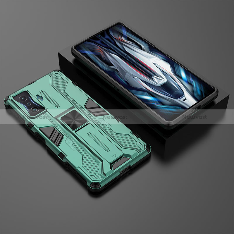 Silicone Matte Finish and Plastic Back Cover Case with Magnetic Stand KC2 for Xiaomi Redmi K50 Gaming 5G Green