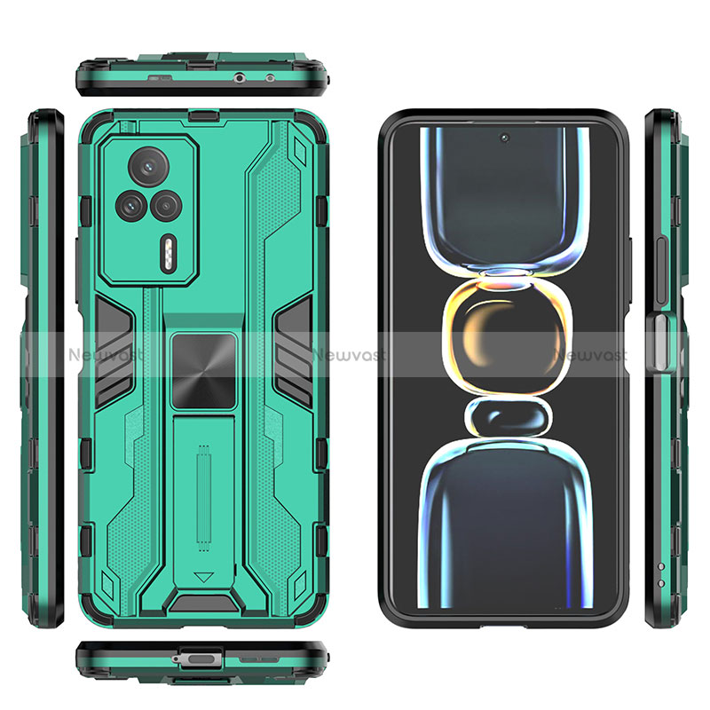 Silicone Matte Finish and Plastic Back Cover Case with Magnetic Stand KC2 for Xiaomi Redmi K60E 5G