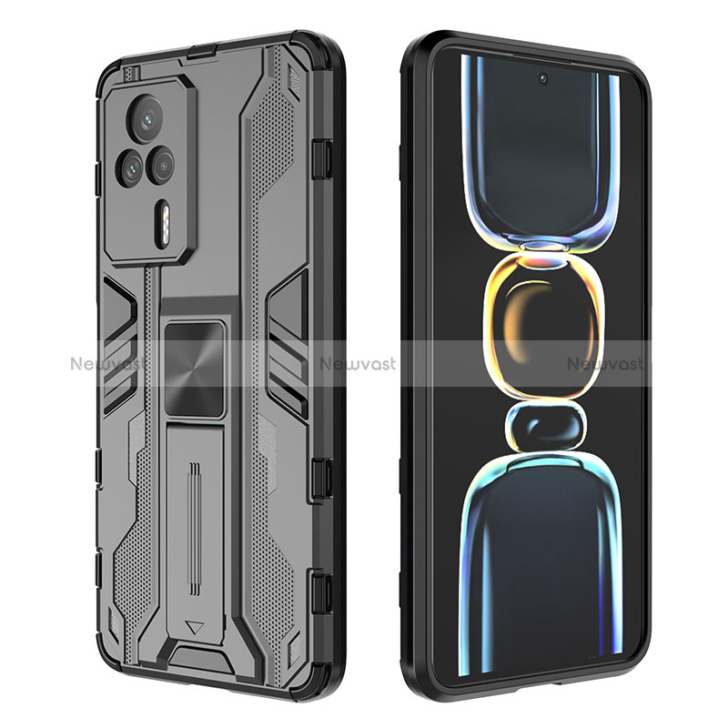 Silicone Matte Finish and Plastic Back Cover Case with Magnetic Stand KC2 for Xiaomi Redmi K60E 5G