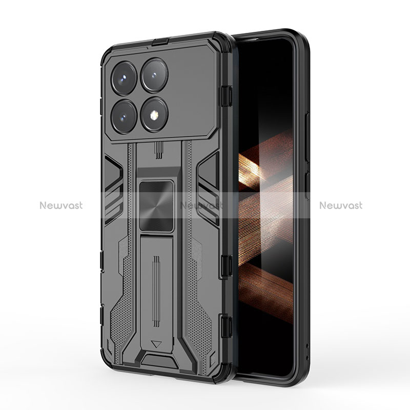 Silicone Matte Finish and Plastic Back Cover Case with Magnetic Stand KC2 for Xiaomi Redmi K70 5G Black