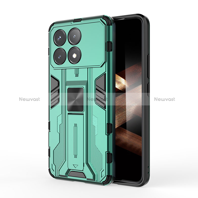 Silicone Matte Finish and Plastic Back Cover Case with Magnetic Stand KC2 for Xiaomi Redmi K70 Pro 5G Green