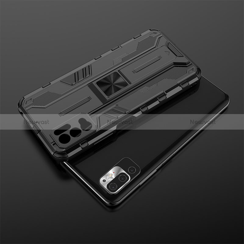 Silicone Matte Finish and Plastic Back Cover Case with Magnetic Stand KC2 for Xiaomi Redmi Note 10 5G