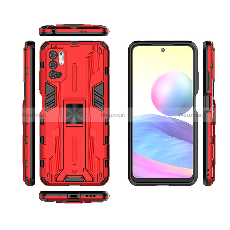 Silicone Matte Finish and Plastic Back Cover Case with Magnetic Stand KC2 for Xiaomi Redmi Note 10 5G