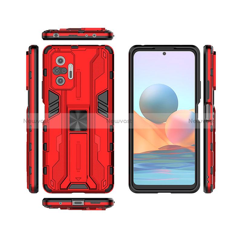 Silicone Matte Finish and Plastic Back Cover Case with Magnetic Stand KC2 for Xiaomi Redmi Note 10 Pro 4G