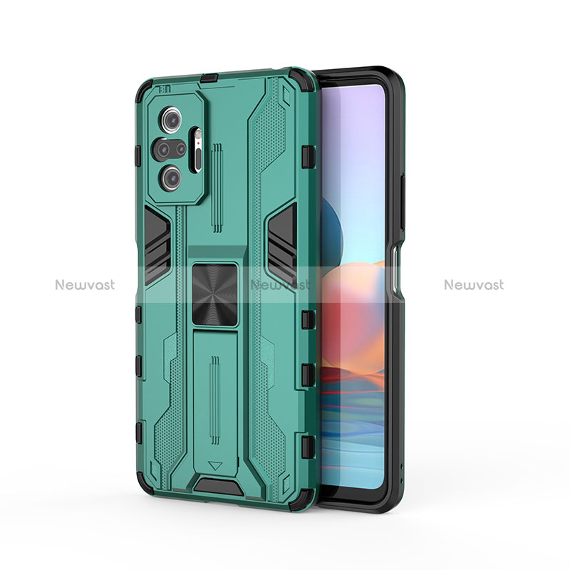 Silicone Matte Finish and Plastic Back Cover Case with Magnetic Stand KC2 for Xiaomi Redmi Note 10 Pro 4G