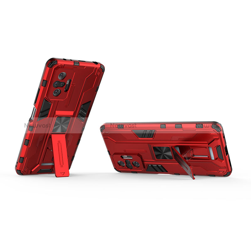 Silicone Matte Finish and Plastic Back Cover Case with Magnetic Stand KC2 for Xiaomi Redmi Note 10 Pro 4G