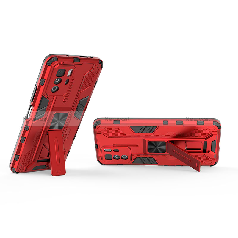 Silicone Matte Finish and Plastic Back Cover Case with Magnetic Stand KC2 for Xiaomi Redmi Note 10 Pro 5G