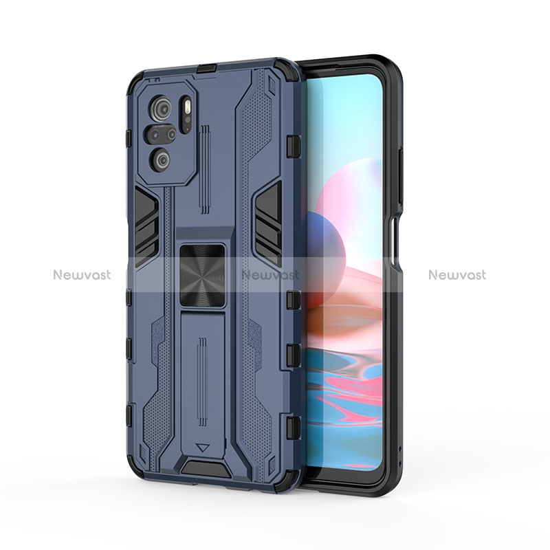 Silicone Matte Finish and Plastic Back Cover Case with Magnetic Stand KC2 for Xiaomi Redmi Note 10S 4G