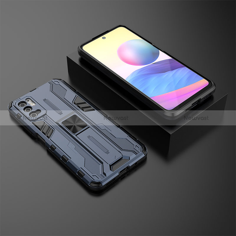 Silicone Matte Finish and Plastic Back Cover Case with Magnetic Stand KC2 for Xiaomi Redmi Note 10T 5G