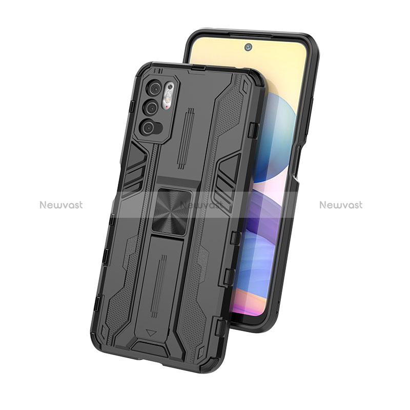 Silicone Matte Finish and Plastic Back Cover Case with Magnetic Stand KC2 for Xiaomi Redmi Note 10T 5G