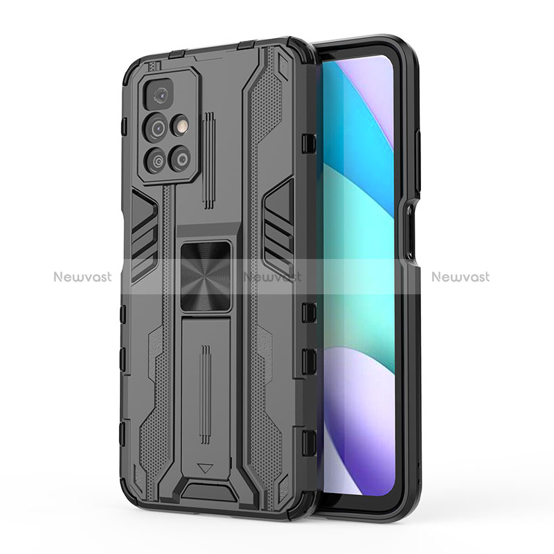Silicone Matte Finish and Plastic Back Cover Case with Magnetic Stand KC2 for Xiaomi Redmi Note 11 4G (2021) Black
