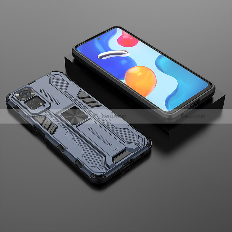 Silicone Matte Finish and Plastic Back Cover Case with Magnetic Stand KC2 for Xiaomi Redmi Note 11 4G (2022)