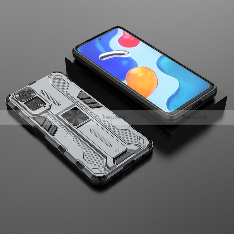 Silicone Matte Finish and Plastic Back Cover Case with Magnetic Stand KC2 for Xiaomi Redmi Note 11 4G (2022)